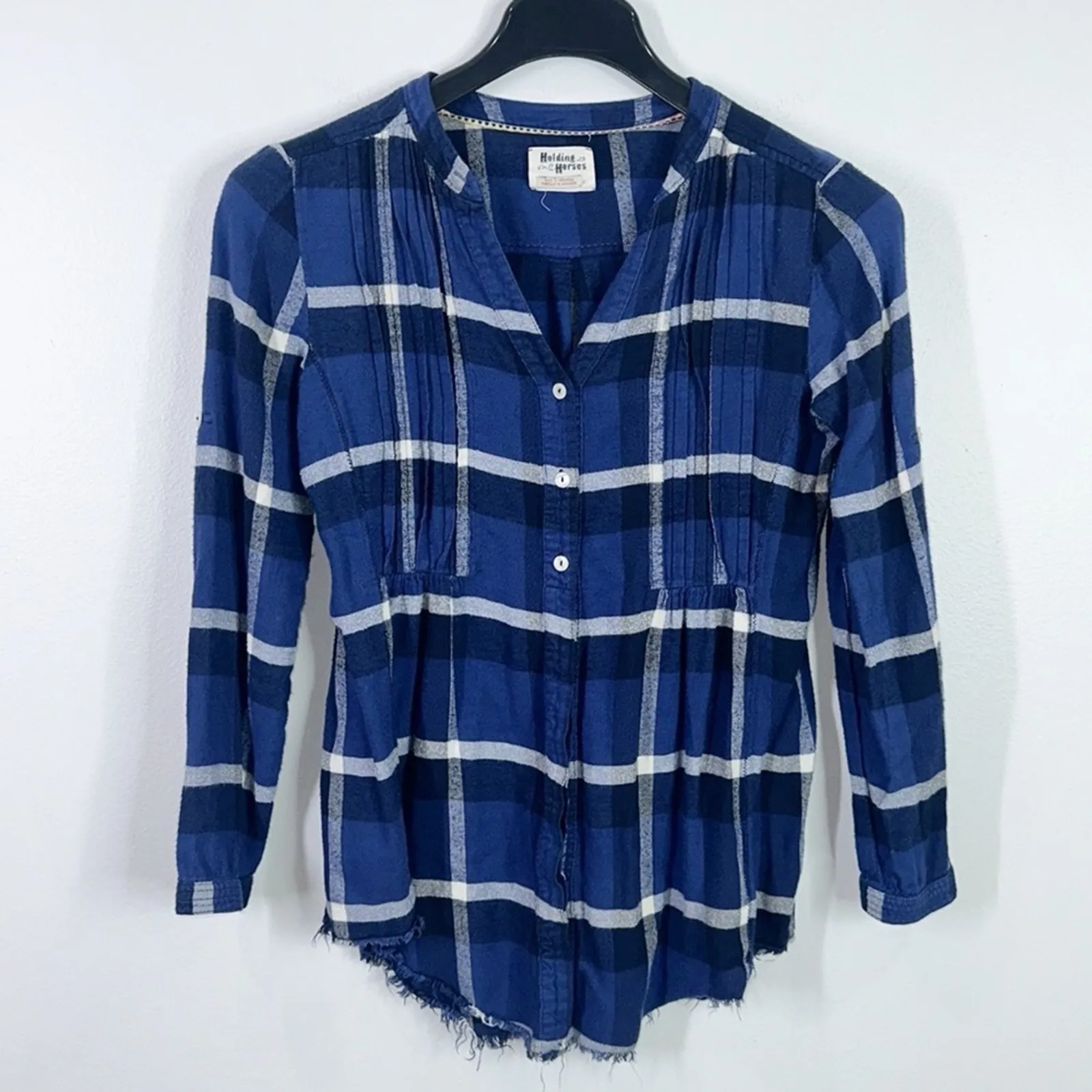 Anthropologie holding horses plaid button down flannel top size 2 - Image 2