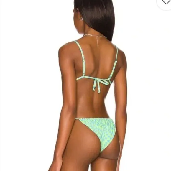 New! Set! It’s Now Cool x Free People checkered wave lime green bikini set, S Blue - Image 16