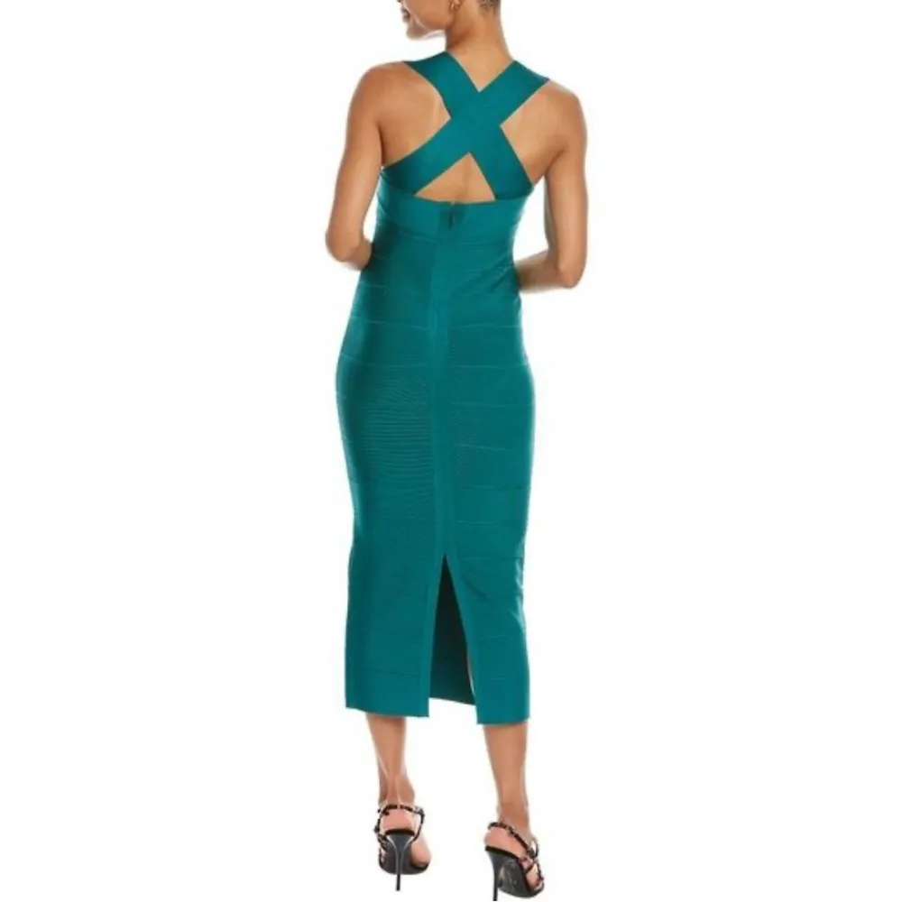 NEW HERVE LEGER Cutout Bandage Midi Dress In Emerald Medium - Image 4