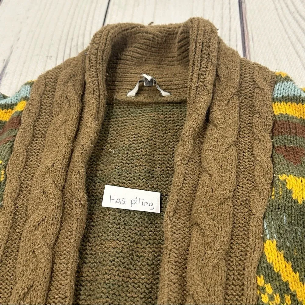 BKE Buckle Sweater Womens Large Brown Mustard Button Up Cardigan Bohemian Knit - Image 3