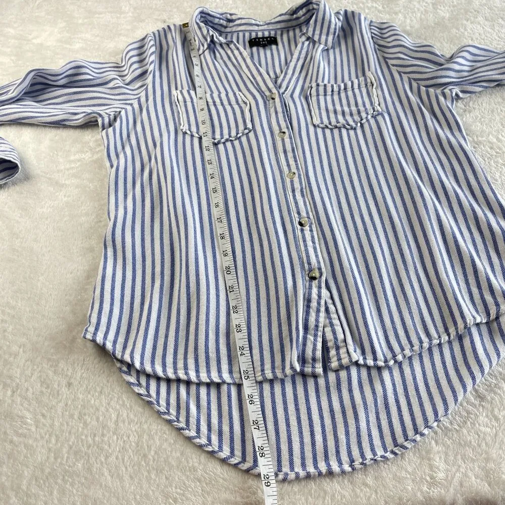 Tinsel Viscose Hattie Shirt Top Womens M Blue White Striped Button Down Nautical Size M - Image 9