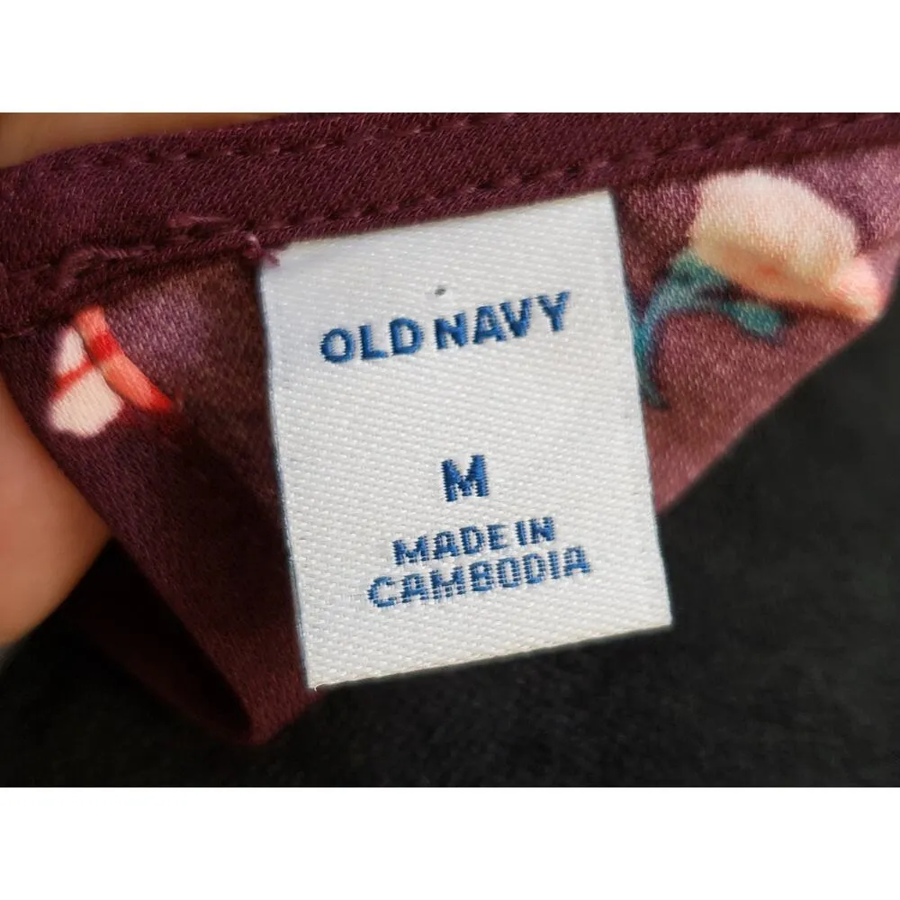 Old Navy Fit & Flare Dress Women's Medium Purple Floral Crew Neck Long Sleeve - Image 3