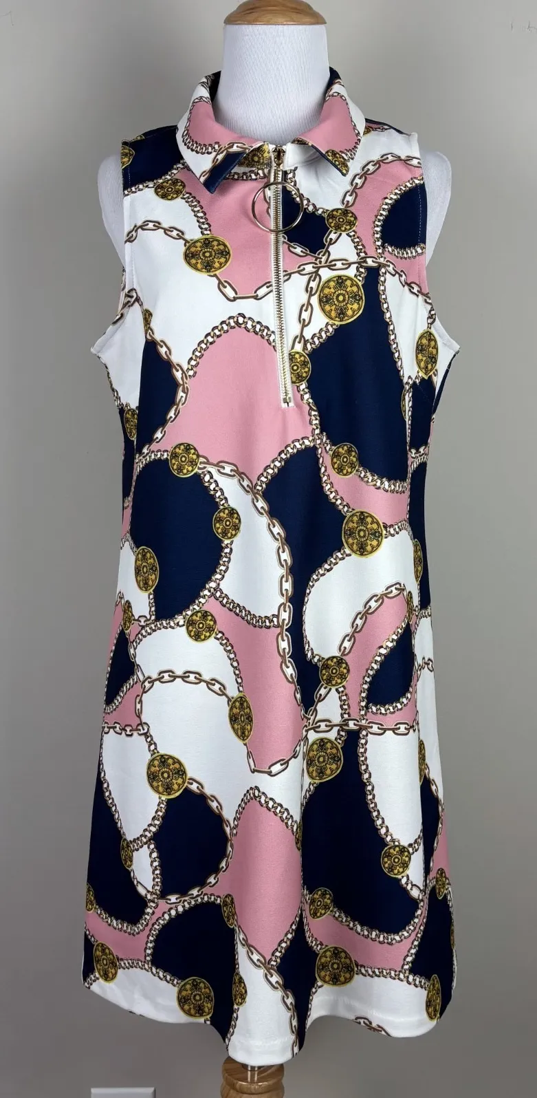 Boston Proper Dress Medium Equestrian Chain Print Short 1/4 Zip Sporty Mod Tunic - Image 1