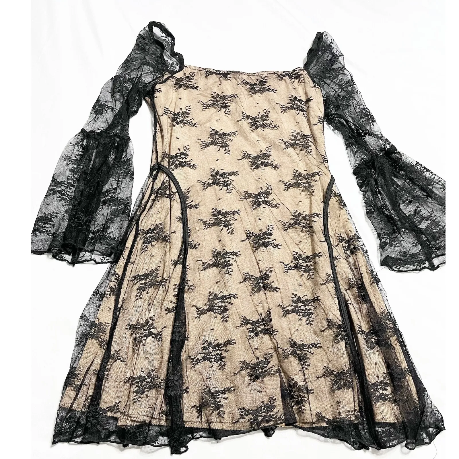 Womens Whismisgoth Black Lace‎ Vampy Witchy Long Sleeve Dress Square Neck Size M Size M - Image 4