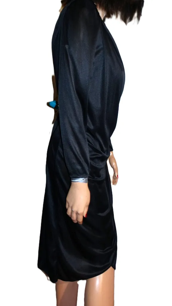 Vintage Ms. Classic Black Wrap Ruffle Dress M - Image 6