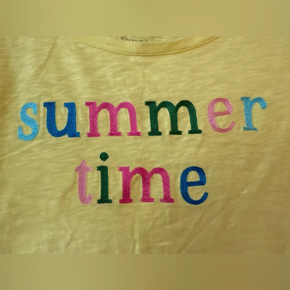 Talbots Summer Time Crewneck T-Shirt Tee Embroidered Tie Cuff Sleeve PM Medium - Image 3