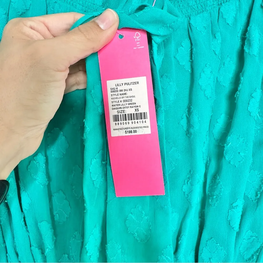 NWT Lilly Pulitzer Rochelle Off the Shoulder Romper in Water Lilly Green - Image 9