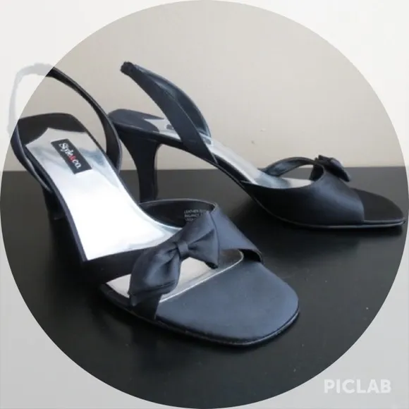 black satin bow heels - Image 2
