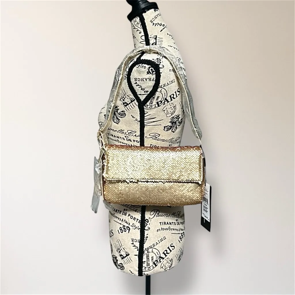 New Nicole Miller Gold Sequin‎ Shoulder Bag Clutch Evening Purse Holiday Party - Image 3