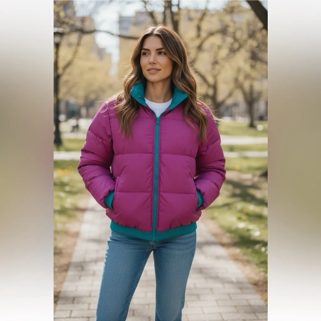 Vintage Columbia Women’s Reversible Puffer Jacket Teal & Pink Down Size M - Image 3