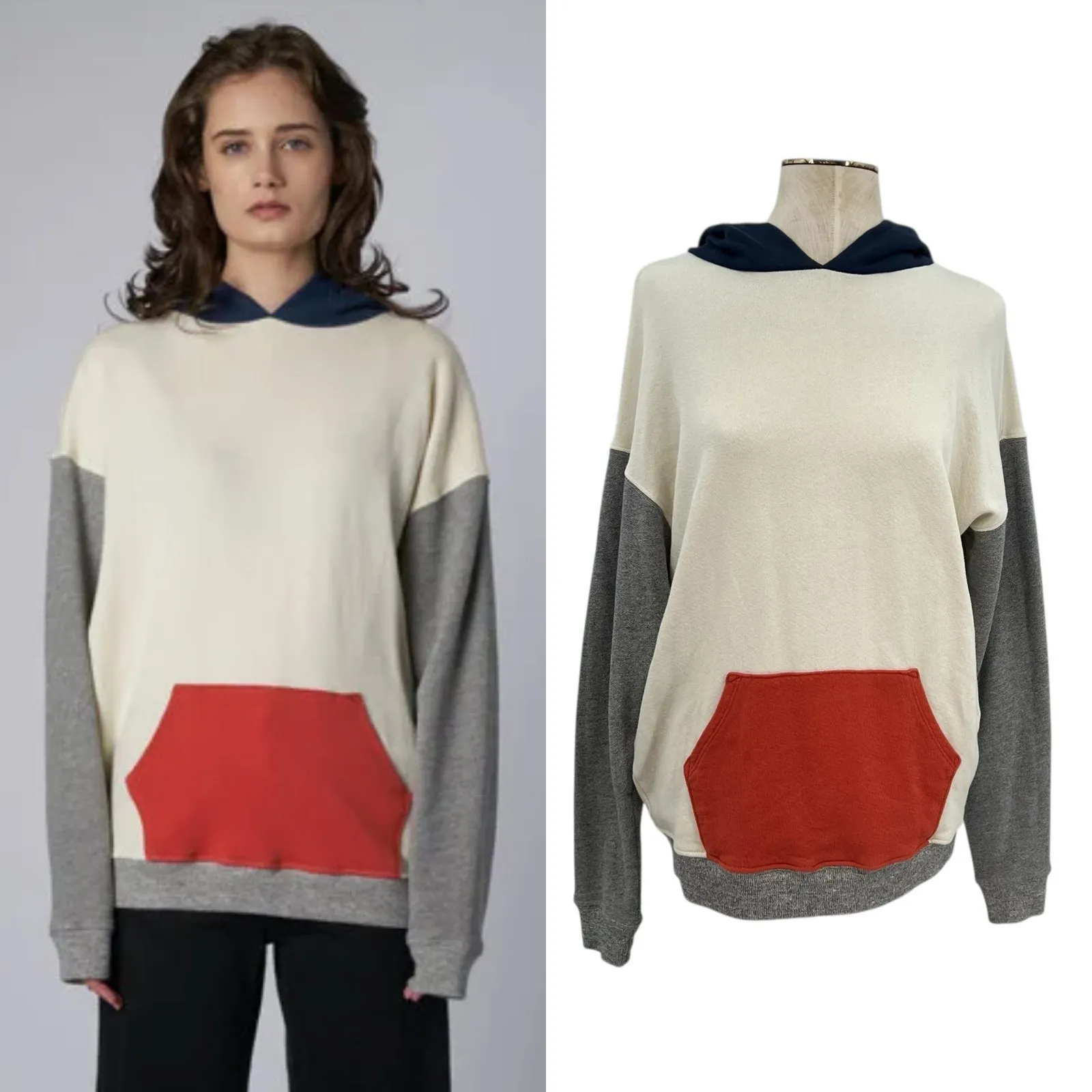 The Great The Gym‎ Hoodie Sweatshirt Colorblock Cream Gray Blue Red Size 0 XS - Image 2