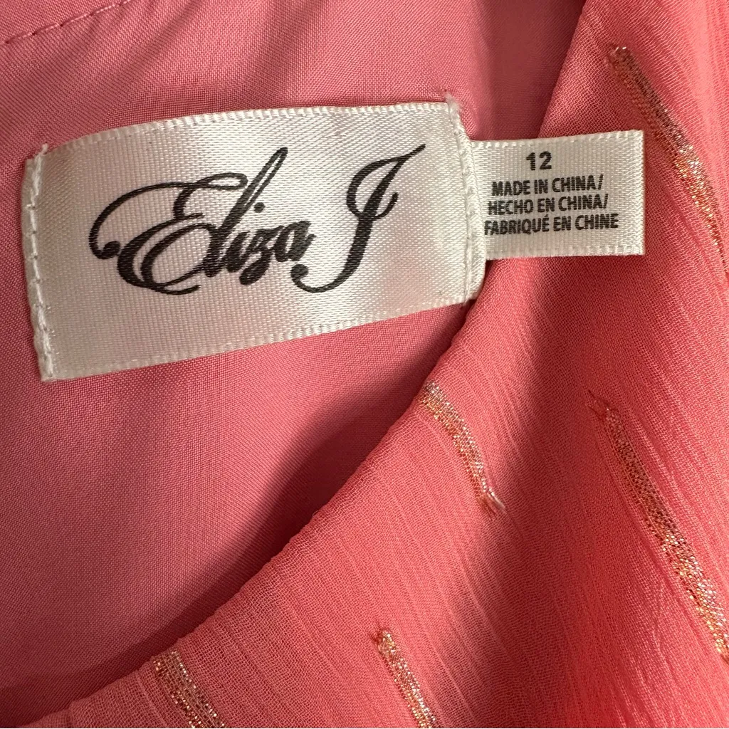 Eliza J METALLIC RUFFLE FIL COUPÉ HIGH-LOW MAXI DRESS ROSE SZ 12 FORMAL WEDDING - Image 3