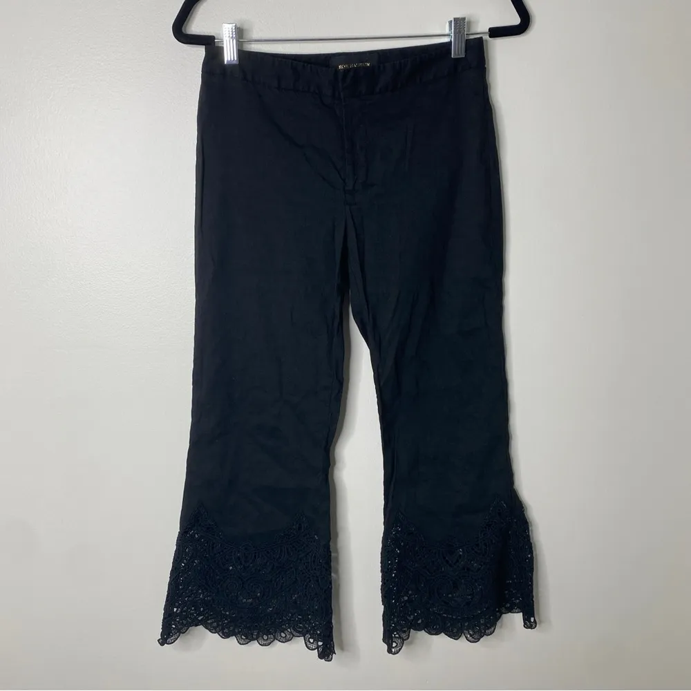 Kobi Halperin Black Linen Blend Lace Kick Flare Crop Leg Kelly Pants Capris 4 - Image 2
