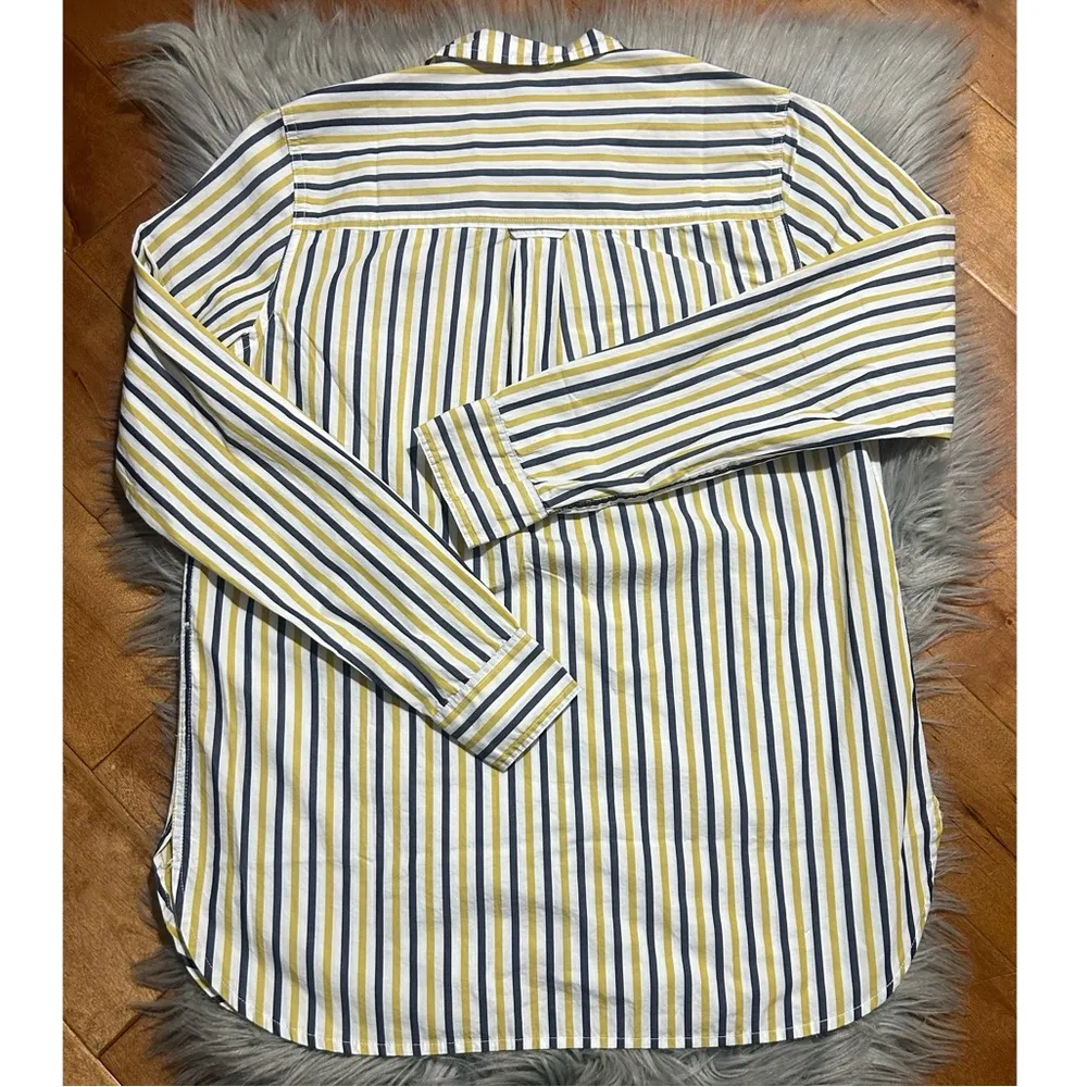 J.Crew Striped Classic Fit Boy Shirt Yellow Navy Blue Button-Up Shirt Size 6 - Image 4