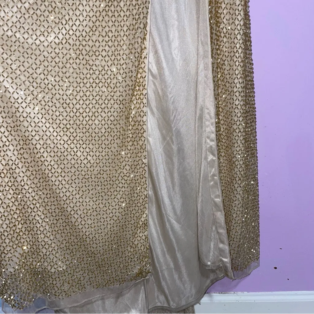 Mac Duggal 1070D Gold Evening Gown Women Size 2 Beaded Floor Length Prom Pageant - Image 5