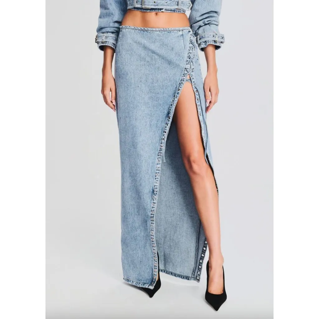 retrofete Zahlia Denim MaxiSkirt Alani Blue Womens Size 25 - Image 12