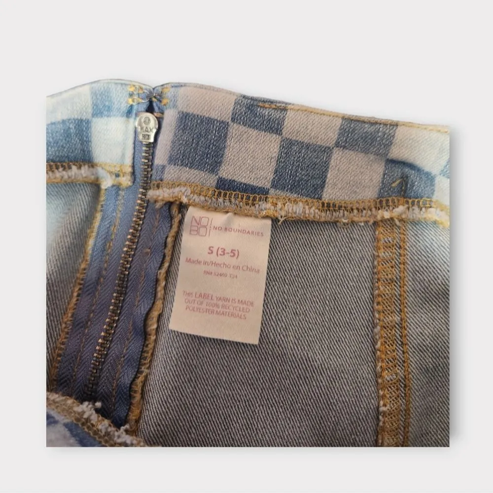 No Boundaries Checkered Denim Mini Skirt S - Image 3