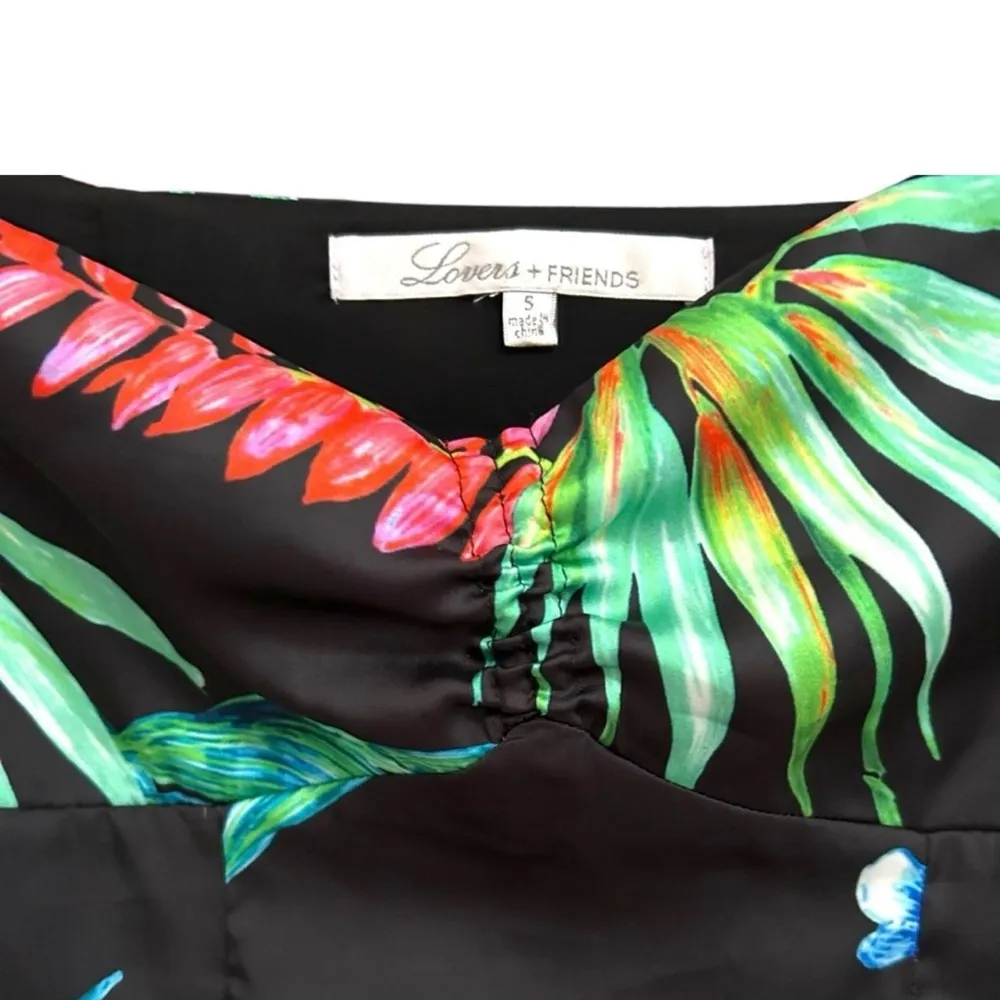 NWT Lovers + Friends Women’s Black Floral Tropical Cropped Top‎ Midi Skirt Small - Image 6