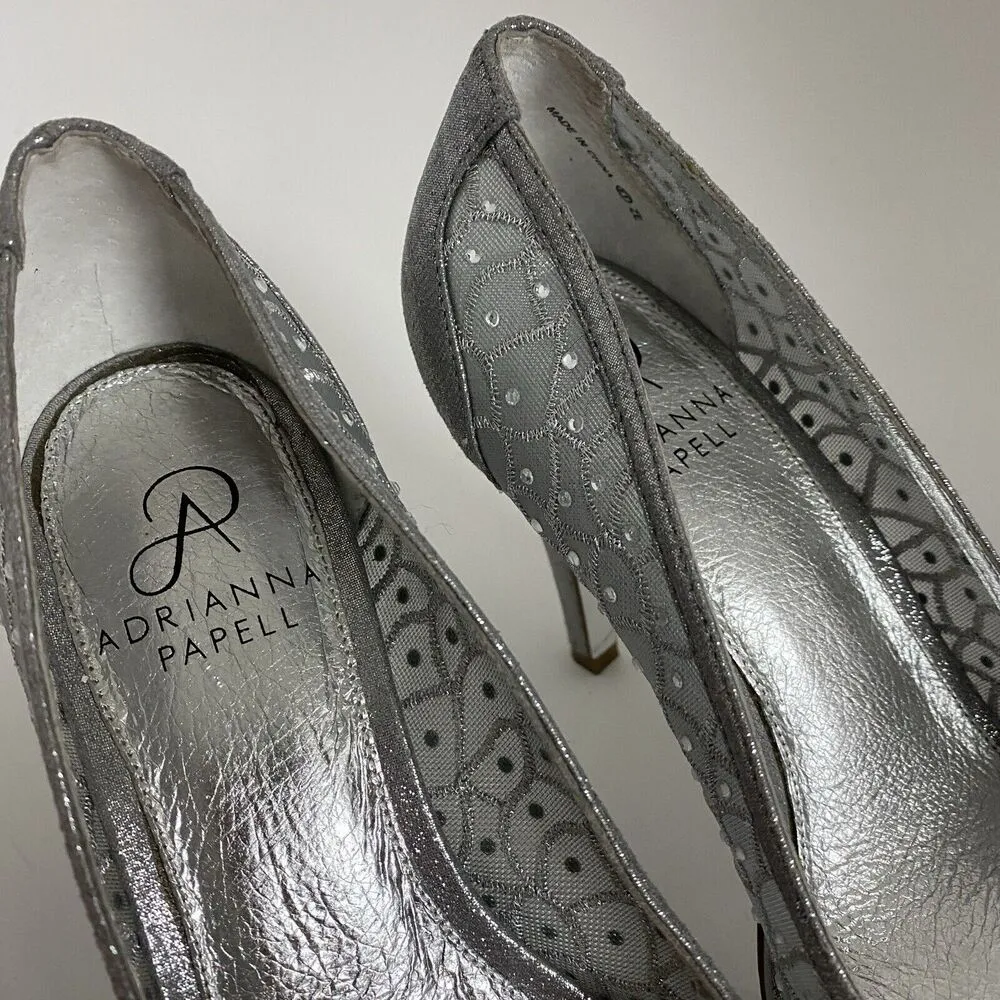 ADRIANNA PAPELL Foxy Silver Sterling Pumps Formal Women Shoes Size 6.5M Wedding - Image 6
