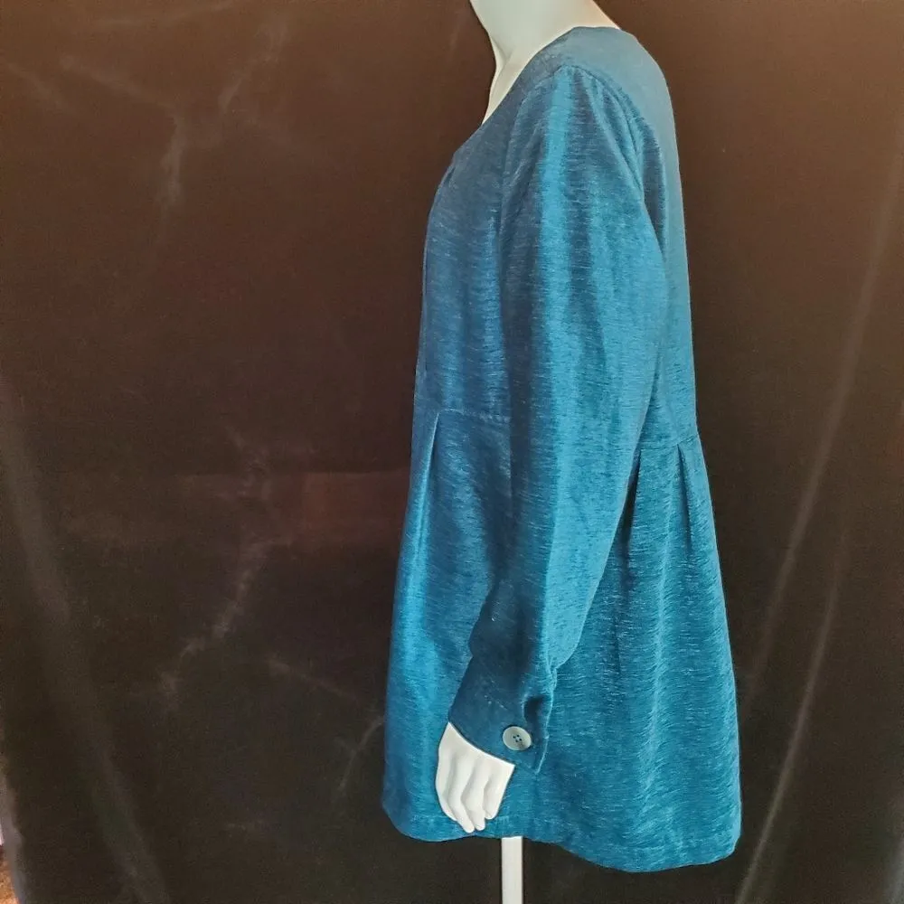 Soft Surroundings Chenille Blue Button Down Shirt (M) - Image 4