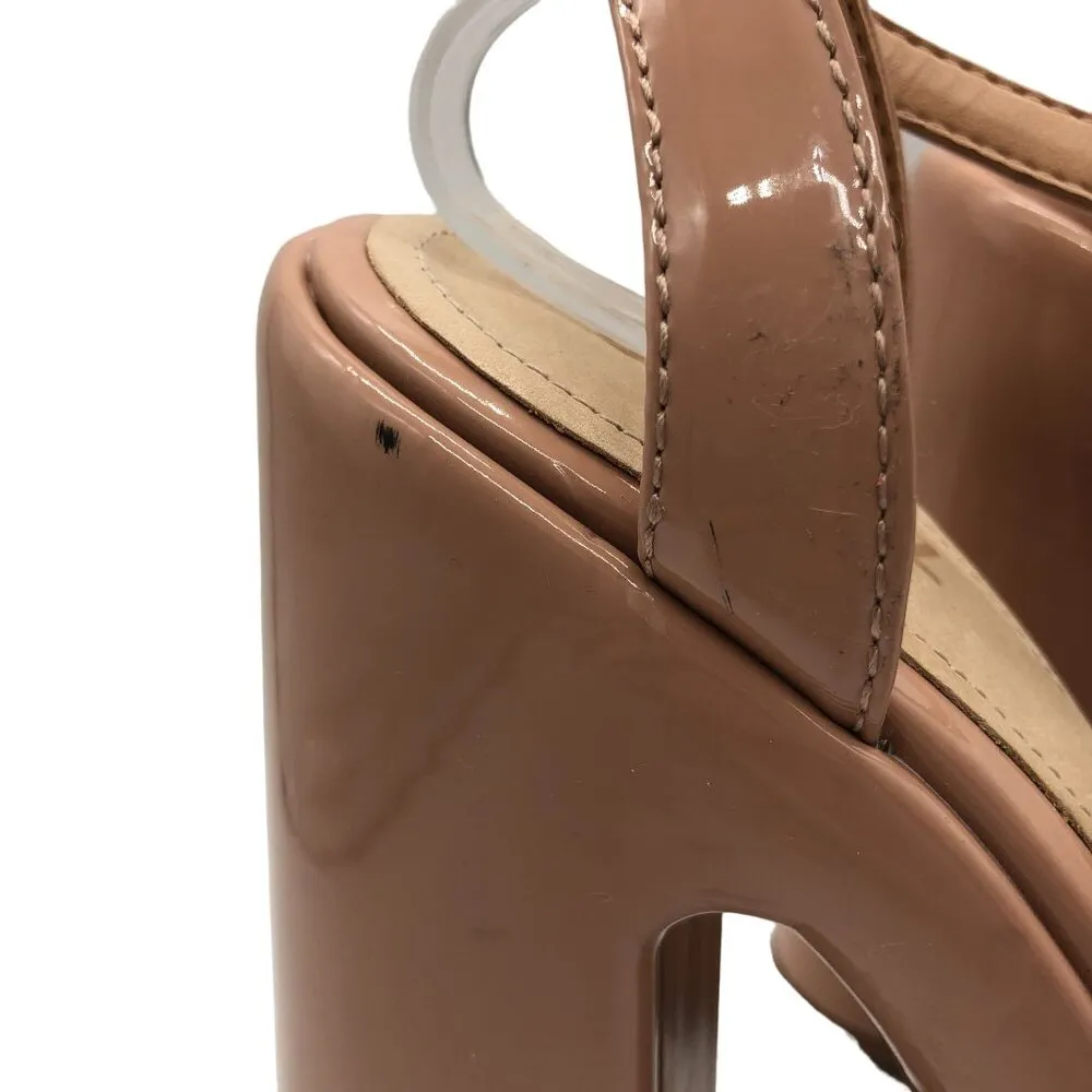 SCHUTZ Pattie Patent Leather Sandal Platform Block Heel Ankle Strap Beige Nude 9 - Image 3