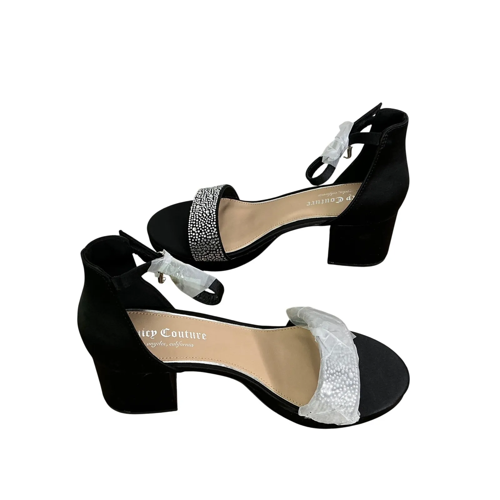 Juicy Couture Rhinestone Heels Womens 8 Y2K Party Dressy Block Sandals Black - Image 7
