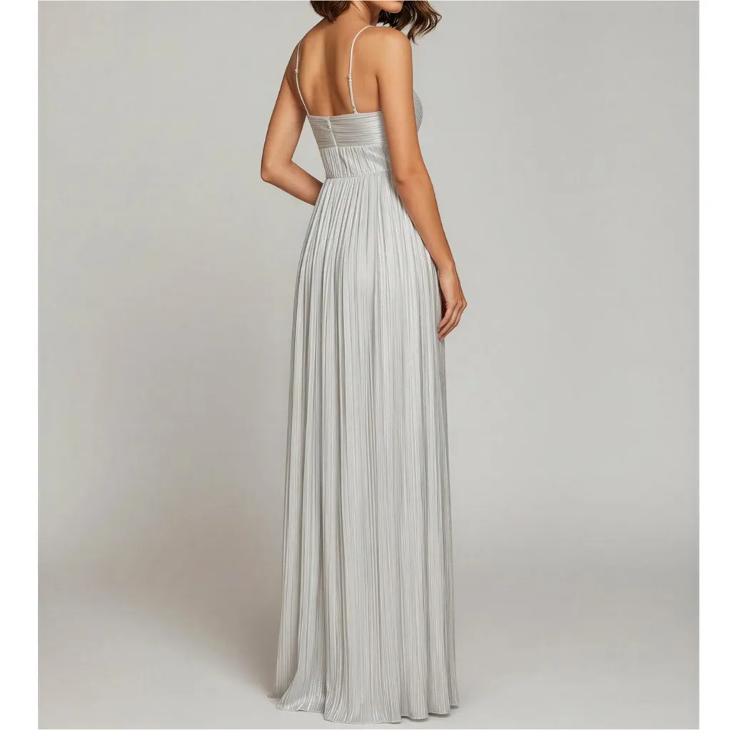 LOVERS + FRIENDS Emmy Metallic Plisse Gown, Silver, Medium - Image 4