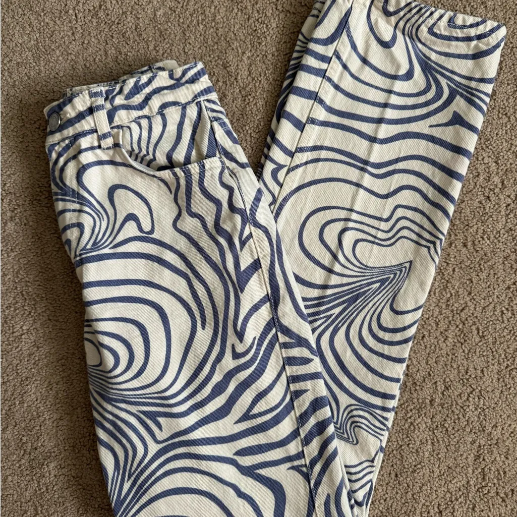 Zara Women’s Swirl Jeans Size 0 Blue White Pants Straight Leg - Image 7