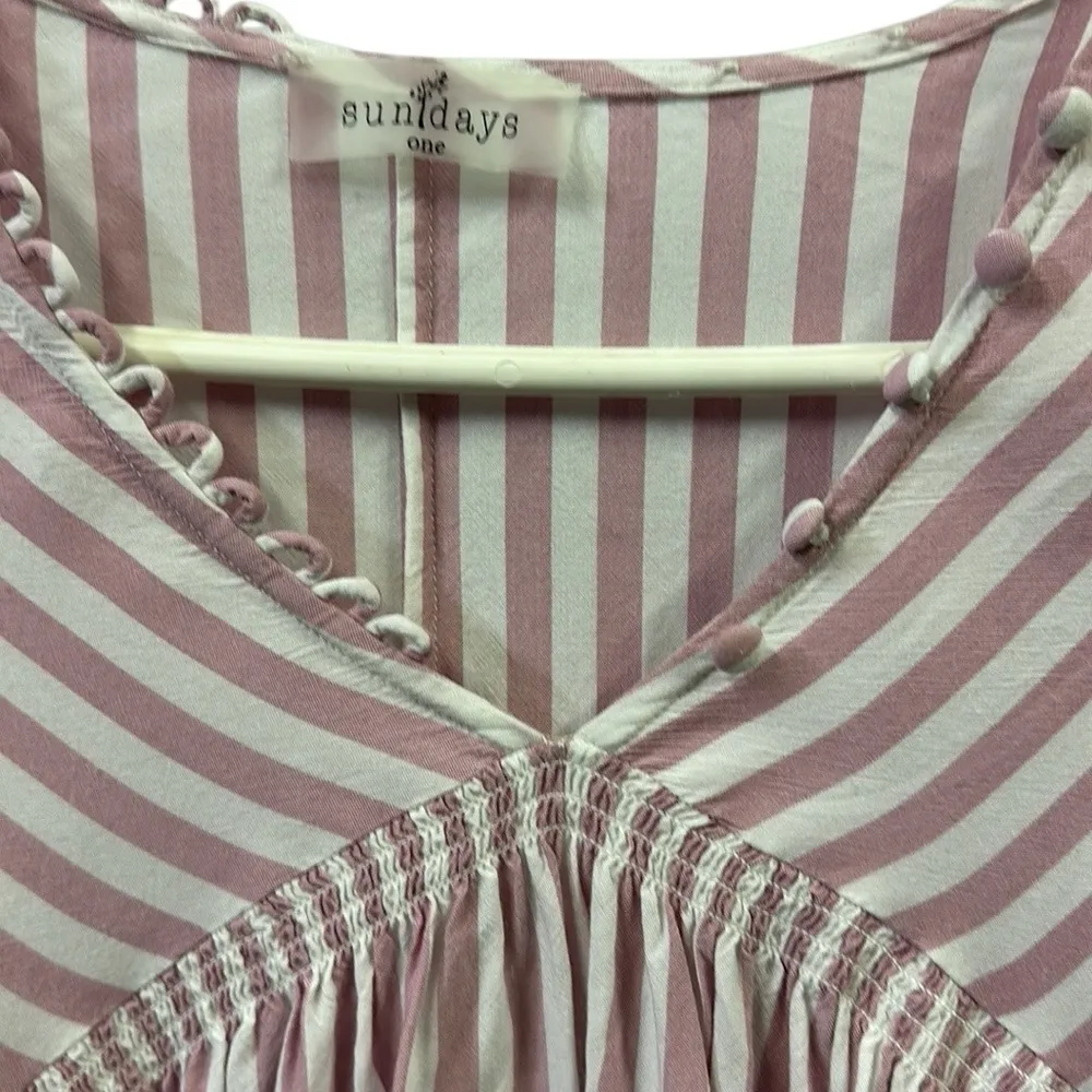 Sundays Rayon Pink White Striped Long Balloon Sleeve Lightweight Top Womens L - Image 6
