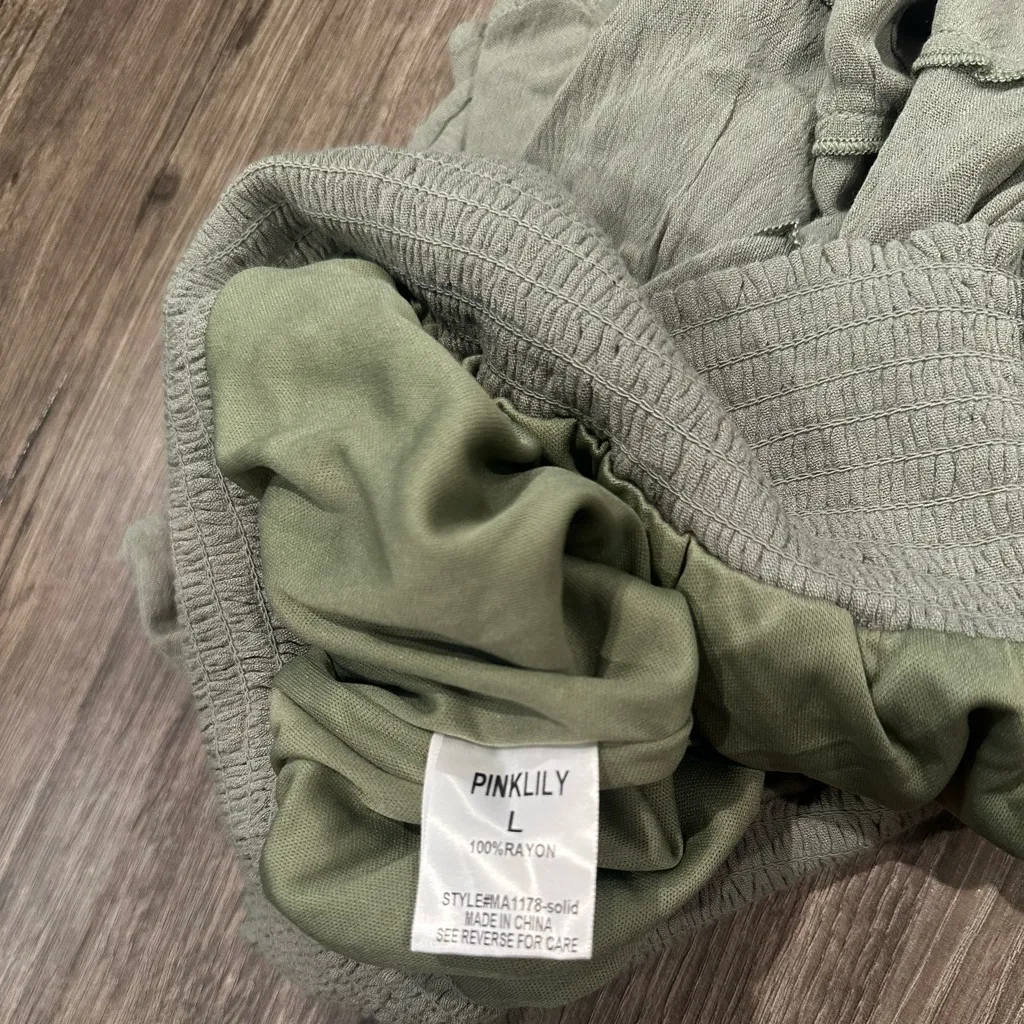 Pink Lily Smocked Sage Green Skort - Image 3