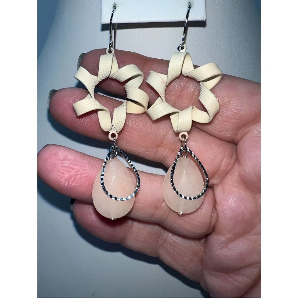 Enameled Coil‎ Hoop and Stone Dangle Earrings Pink - Image 5