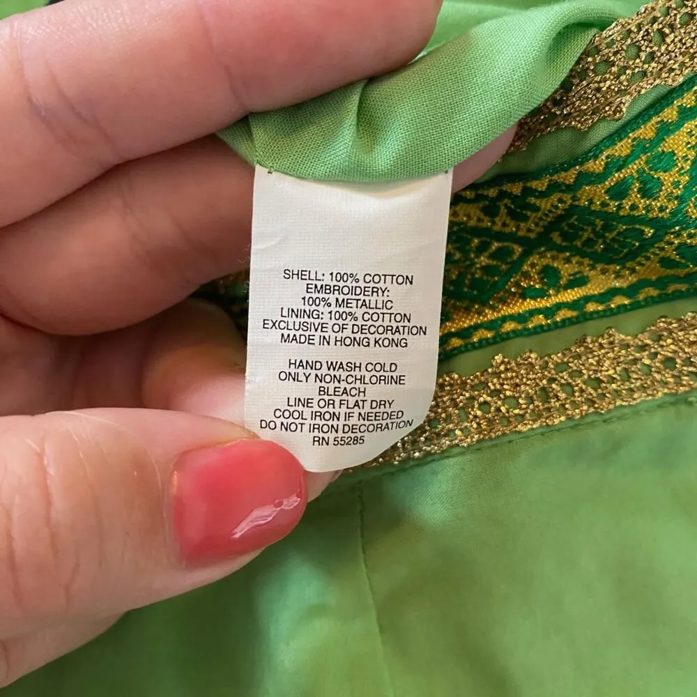 Express Ethereal Fairy Core Green Cotton Gold Thread Sequin Lace Midi Skirt S - Image 8