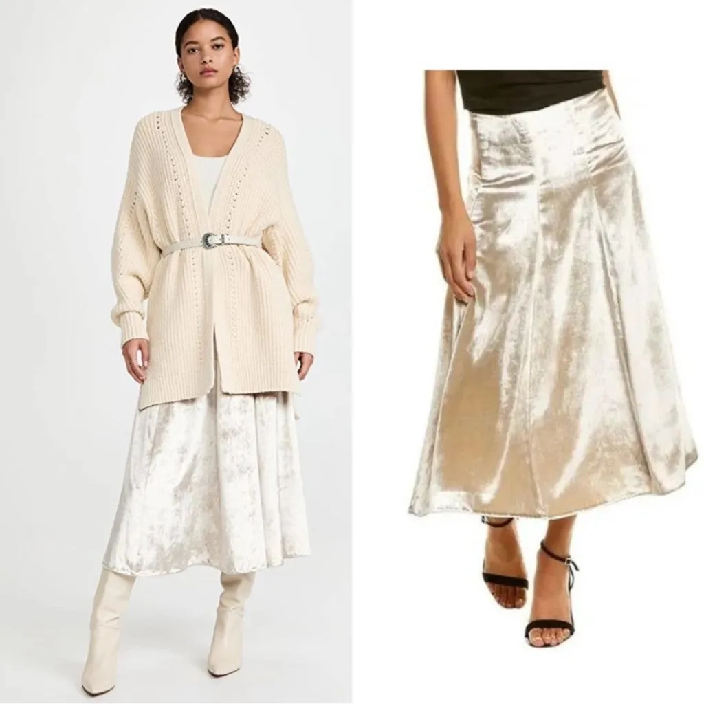 VINCE Champagne Paneled Velvet Slip Midi Skirt Size‎ 12 NWT - Image 3