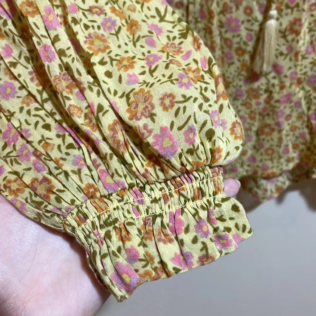 Spell & the Gypsy Collective Rae Floral Tassel Blouse Yellow Size Small Boho - Image 9
