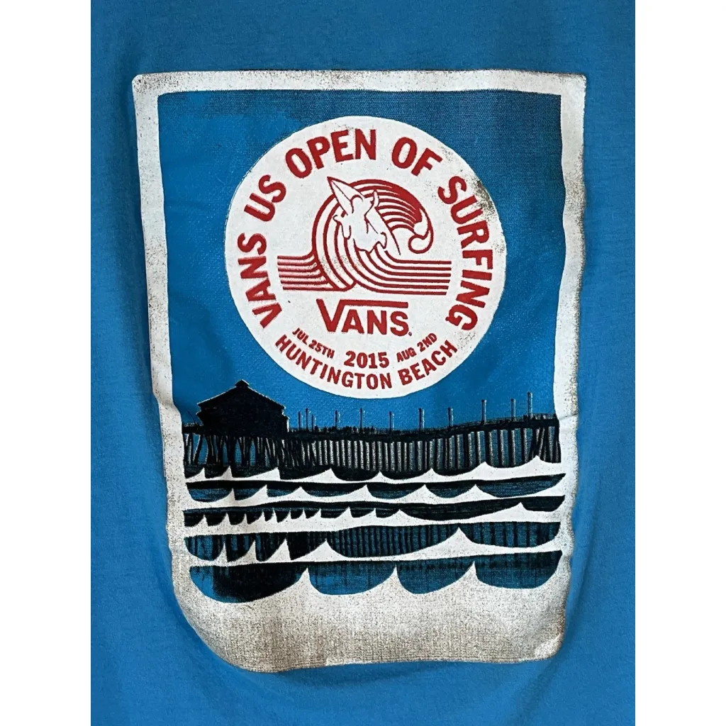 Vans T Shirt Womens Size XS Blue V Neck US Open Of Surfing Print Short Sleeve - Image 8