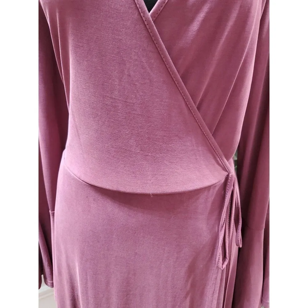 She + Sky Women's Burgund Cotton & Modal LongSleeve V-Neck Knee Length Dress 2XL - Image 3