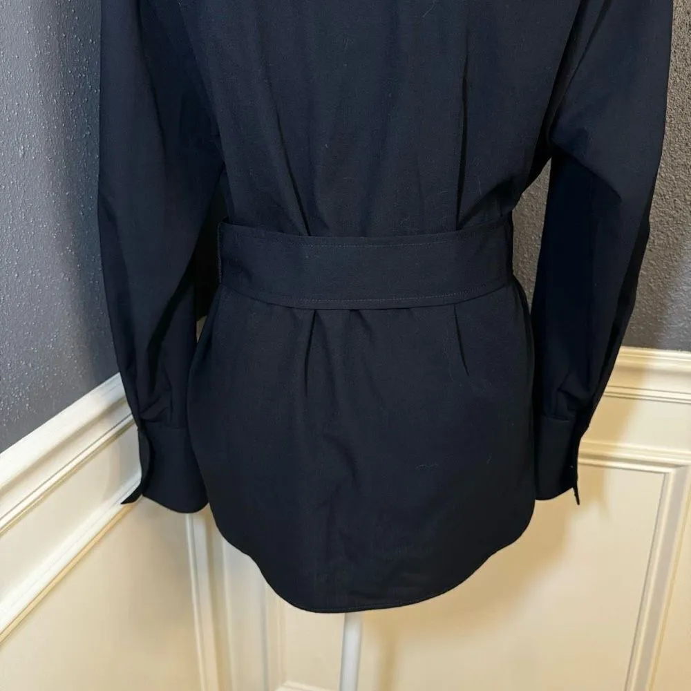 Zara Navy Blue Buckle Belt Button Down Shirt Blouse - Image 12