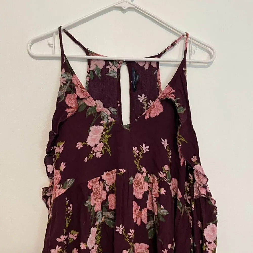 AMERICAN EAGLE Burgundy Maroon Floral Cold Shoulder Long Sleeve Babydoll Blouse - Image 5