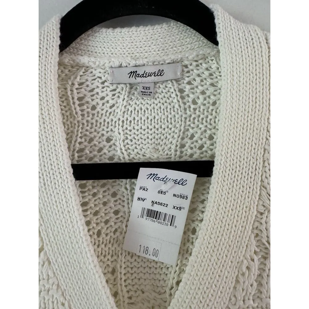 NWD Madewell White Open Cable Stitch Button Front V Neck Cardigan Sweater XXS - Image 9