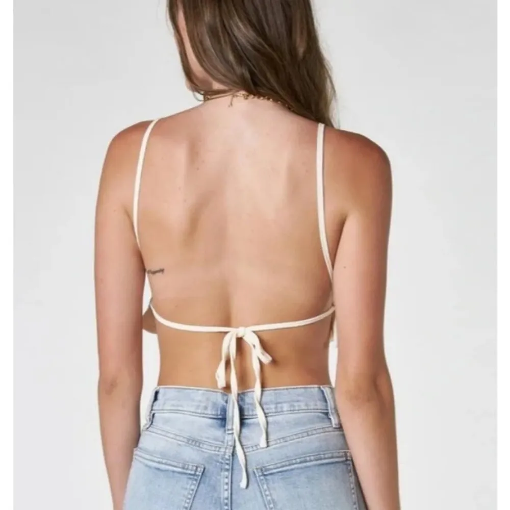 Pretty Garbage Cream Ruched Backless Crop Top Cream Size Medium NEW! - Image 3