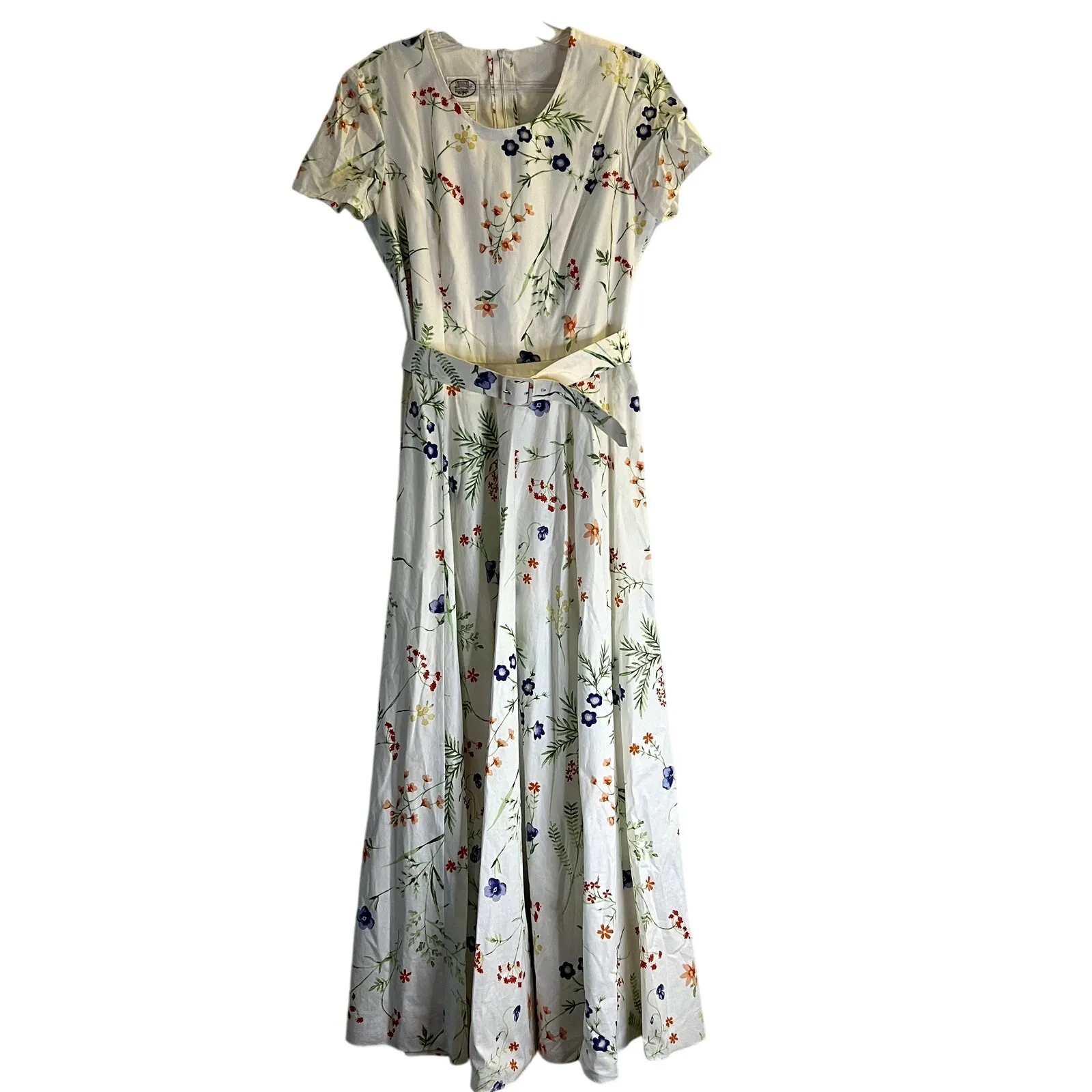 Laura Ashley Vintage 1980s white floral maxi belted dress size 8 US 100% cotton - Image 4
