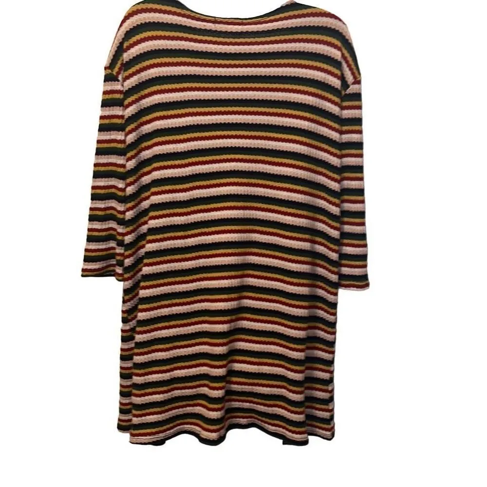 Nix & Nox Colorful Rainbow Striped Crochet Open Cardigan Duster Oversized Large Red - Image 2