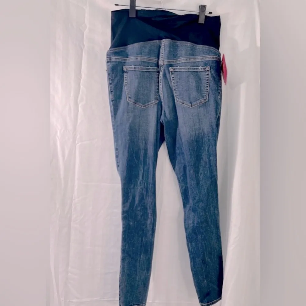 Isabel Maternity Crossover Panel Denim Distressed Skinny Jeans Size 4 - Image 4