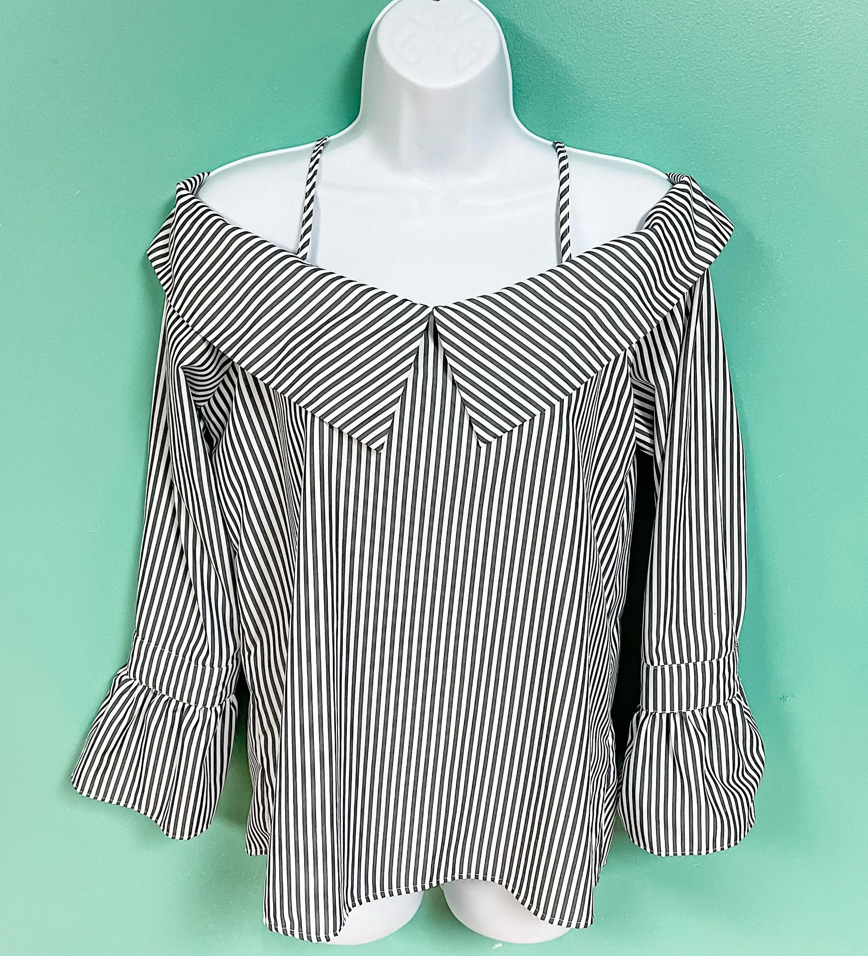 1775 Striped Cold Shoulder Long Sleeve Top Multi - Image 2