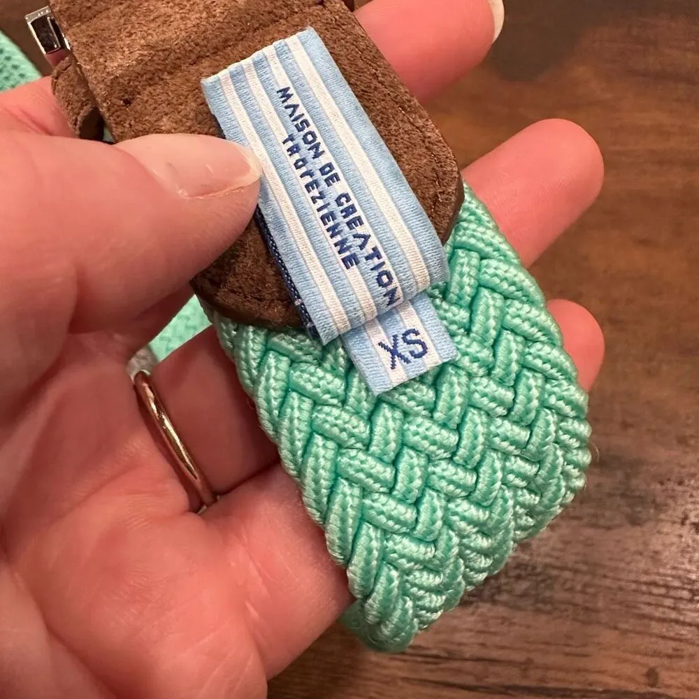 Les Canebiers Saint Tropez Women's Webbed Suede‎ Belt Aqua Teal Blue Brown XS Green - Image 6