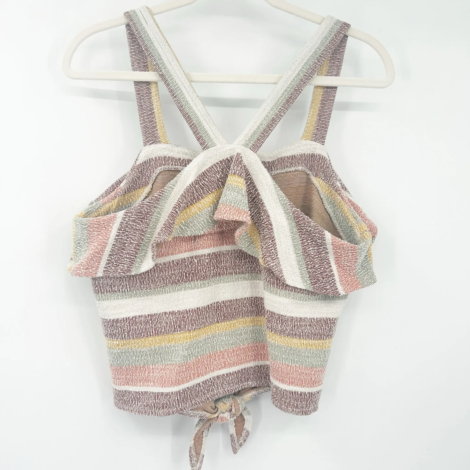 Madewell Texture & Thread‎ Summer Boho Beach Striped Ruffled Tank Top Size M - Image 8