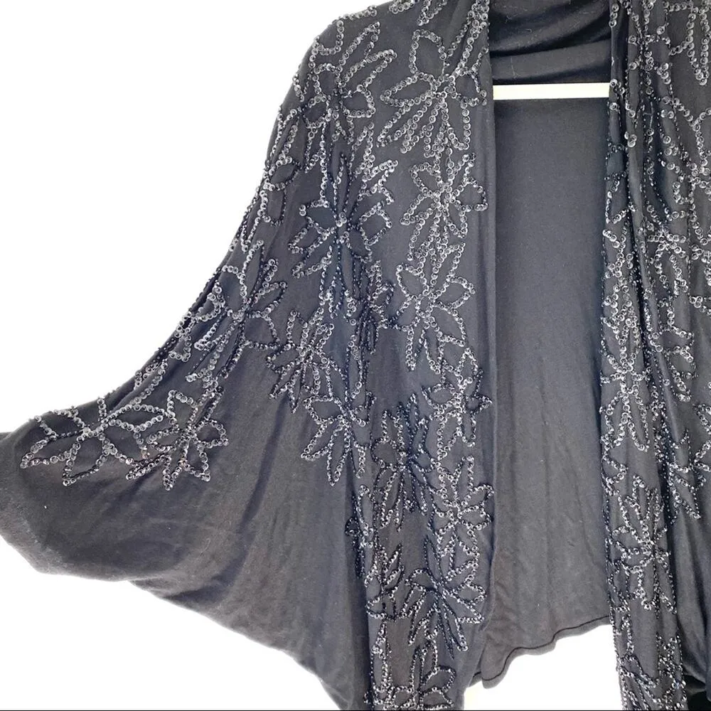 Vintage Black Sequin Beaded Open Rayon Cardigan Top size medium - Image 2