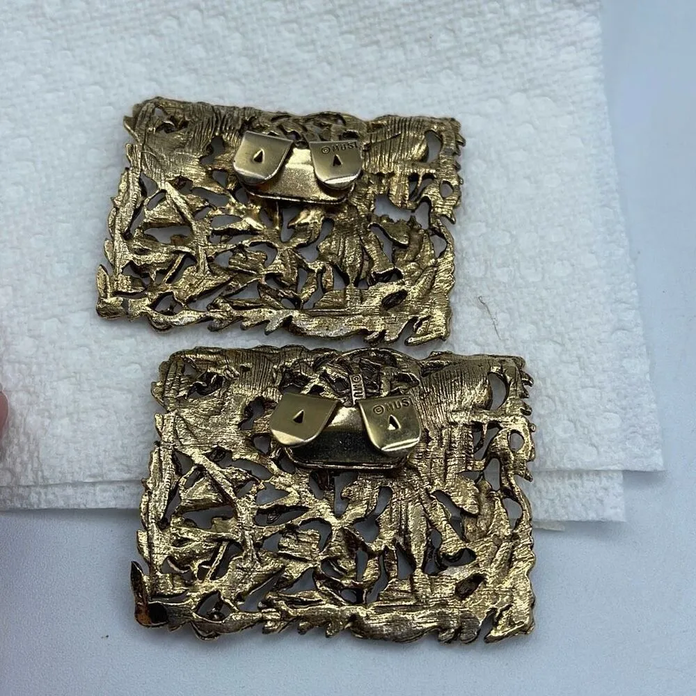 Vintage set Musi floral leaf pattern shoe clips. Gold - Image 6