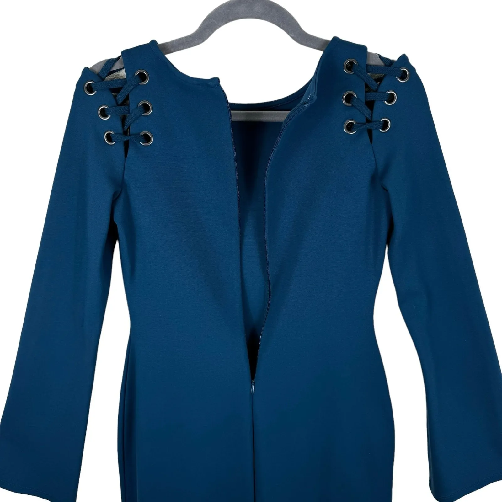 Bar III Teal 3/4 Sleeve Round Neck Knit Short Stretchy Sheath Dress Size XS - Image 4