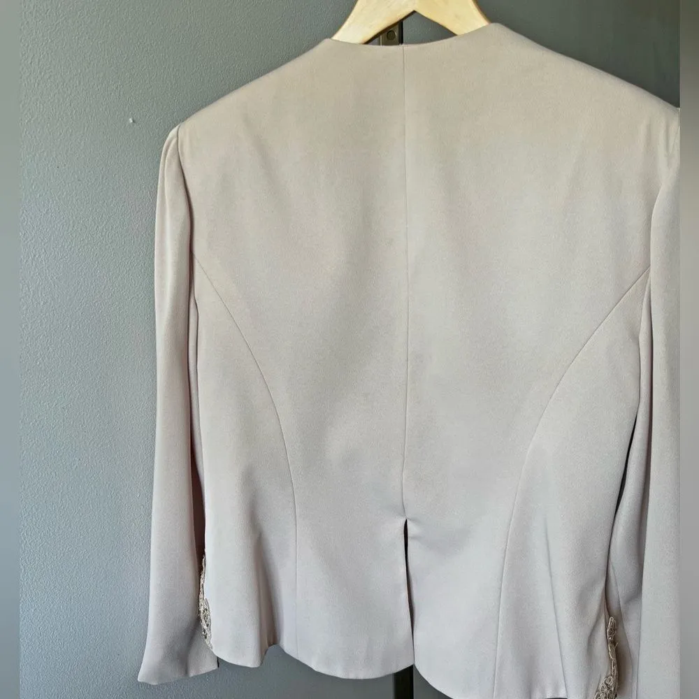 Vintage Jill Paige Beaded Blazer Champagne Embroidered Formal Jacket M - Image 12